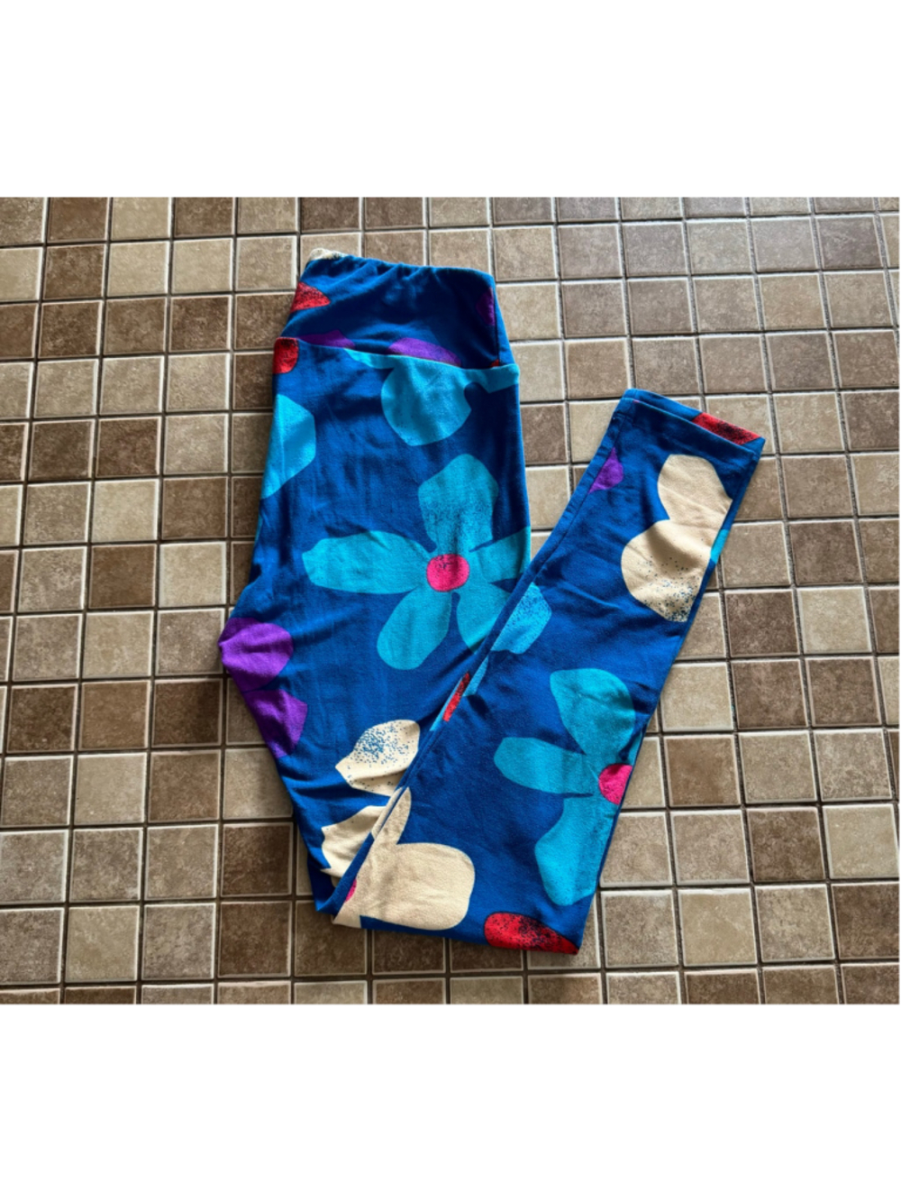 Women's LuLaRoe Leggings Size S Blue Floral Print